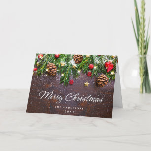 Tannenzapfen Zweig Rustikale Weihnachtsfeiertage Karte