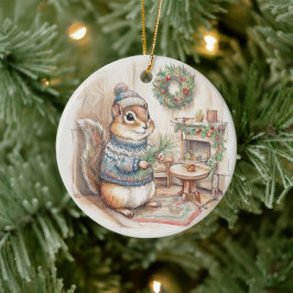 Tannenzapfhörnchen-Weihnachts-Wildlife-Ornament Keramik Ornament