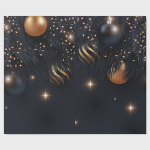 Tannenzweig, Weihnachtskugeln Schwarz Geschenkpapier