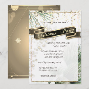 Tannenzweige Gold Weihnachtsfirmenparty Einladung