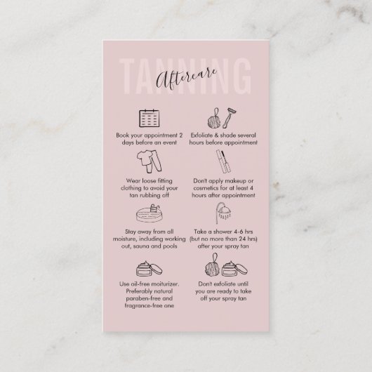 Tanning Aftercare rosa Visitenkarte (Rückseite)