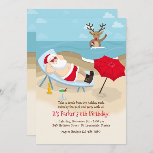 Tanning Santa Einladung (Vorne/Hinten)