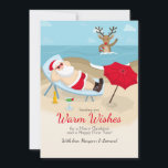 Tanning Santa Greeting Card Feiertagskarte<br><div class="desc">Die perfekte Weihnachts-Grußkarte für Gäste mit warmem Wetter! Die Karte bietet Santa Entspannung am Meer und ein Rentier im Ozean. (Designed by Freepik). Die Karte lässt sich leicht mit Ihren Formulierungen, Schriftart, Schriftart, Papierform und sechs Papiertypen anpassen. Nicht genau das, was Sie suchen? Alle unsere Produkte können auf Ihre Bedürfnisse...</div>