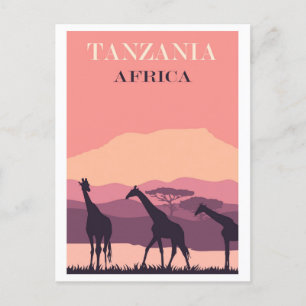 Tansania Africa Pink Vintag Giraffe Travel Postkarte