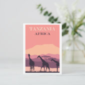 Tansania Africa Pink Vintag Giraffe Travel Postkarte (Stehend Vorderseite)