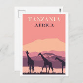 Tansania Africa Pink Vintag Giraffe Travel Postkarte (Vorne/Hinten)