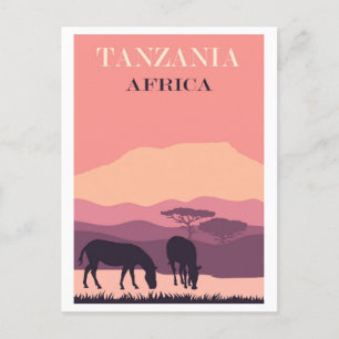 Tansania Afrika Rosa Vintage Zebra Reise Postkarte