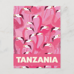 Tansania Flamingos Retro-Reiseplakat Postkarte