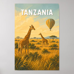 Tansania Heißluftballon-Illustration Reise Kunst Poster