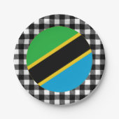 Tansania Plate, Büffel kariert & tansanische Flagg Pappteller (Vorderseite)