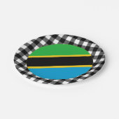 Tansania Plate, Büffel kariert & tansanische Flagg Pappteller (Schrägansicht)