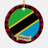 Tansania, Roter Büffel kariert & tansanische Flagg Keramik Ornament (Vorne)
