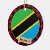 Tansania, Roter Büffel kariert & tansanische Flagg Keramik Ornament (Links)