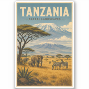 Tansania Safari Zebra Illustration Reise Kunst Aufkleber