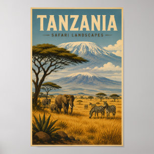 Tansania-Safari-Zebra-Illustration-Reise-Kunst Poster