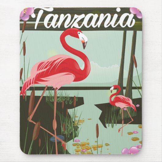 Tansania - See Natron - Flamingo Reiseplakat Mousepad (Vorne)