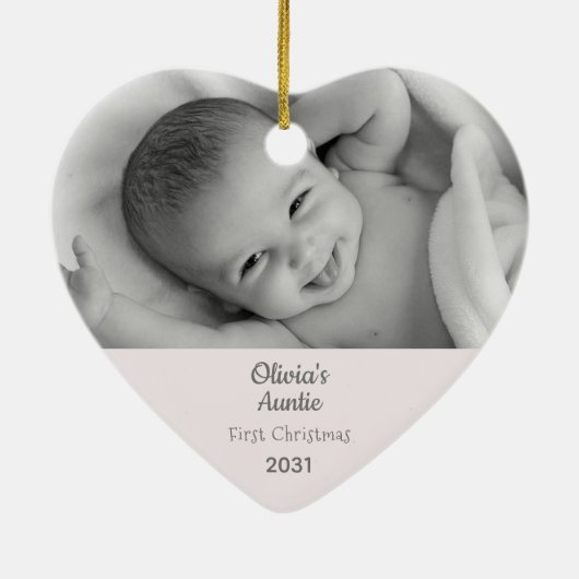 Tante 1st Christmas Niece Personalisiertes Foto He Keramik Ornament (Hinten)