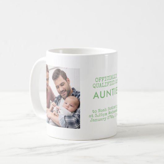 Tante 2 Custom Baby Fotos und Geburtsstunde Kaffeetasse (Vorderseite Links)