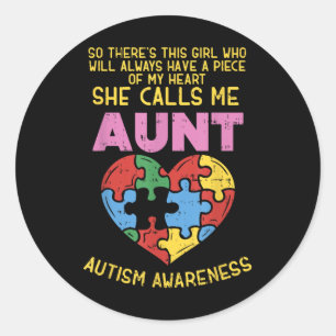 Tante Autism Awareness Shirt Girl Piece of my Hear Runder Aufkleber