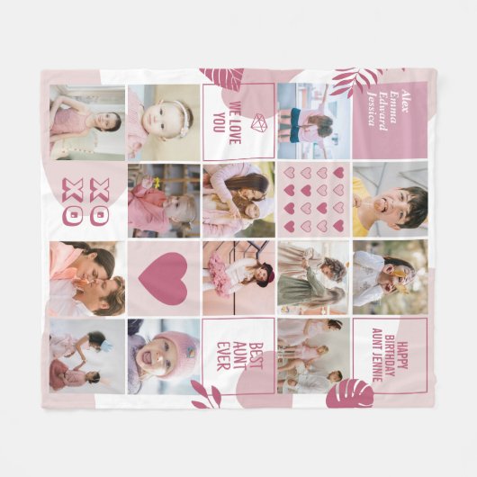 Tante Birthday Niece Nephew Foto Collage Pink Fleecedecke (Vorderseite (Horizontal))