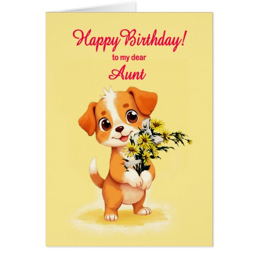 Tante Birthday Welpe und Blume (Vorne)