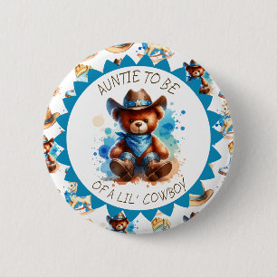 Tante   Cowboy Teddy Bear Boy's Baby Shower Button
