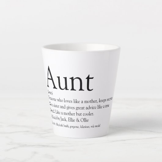 Tante Definition Sprichwort Schwarz und Weiß Milchtasse (Vorderseite)