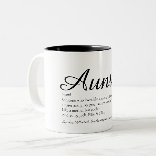 Tante Definition Zitat Stilvolles Skript Zweifarbige Tasse (Vorderseite Links)