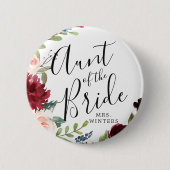 Tante der Braut | Burgundy Bouquet Wedding Button (Vorderseite)
