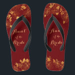 Tante der Braut Dunkles Burgund & Gold Foliage Badesandalen<br><div class="desc">Diese wunderschönen Tante der Braut, dunkel bordeauxrot und goldblättrig flip Flops haben einen dunkelburgundischen Hintergrund, der mit einem faszinierenden goldenen Blumenmuster und einer individuell anpassbaren modernen Typografie geschmückt ist. Die Kombination aus dem reichen Bordeaux und dem schimmernden Gold schaffen eine elegante und luxuriöse Ästhetik. Es ist ein schönes Geschenk für...</div>