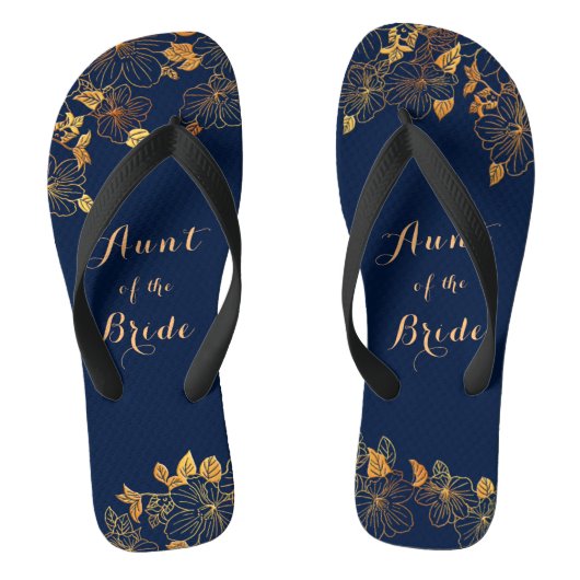 Tante der Bride Gold Foliage Navy Blue Badesandalen (Fußbett)