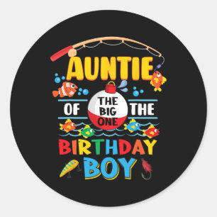Tante des großen einen Angelns 1. Geburtstag Ofish Runder Aufkleber