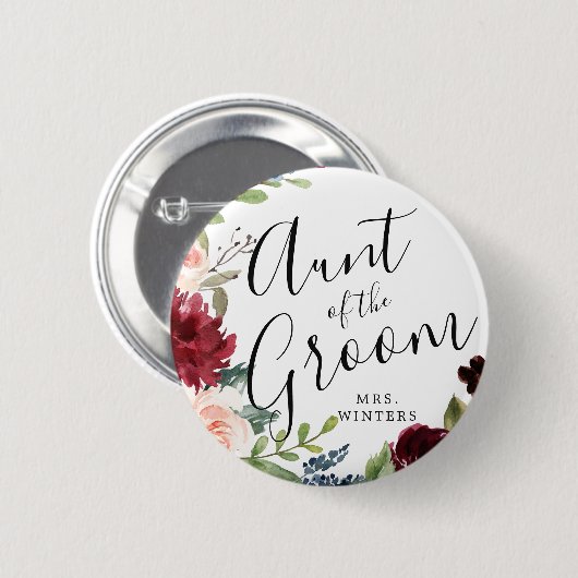 Tante des Raumes | Burgundy Bouquet Wedding Button (Vorne & Hinten)