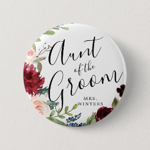 Tante des Raumes   Burgundy Bouquet Wedding Button