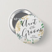 Tante des Raumes | White Rose Bouquet Wedding Button (Vorne & Hinten)