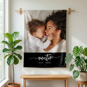 Tante Established Black Elegant Script Foto Fleecedecke