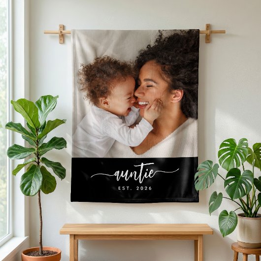 Tante Established Black Elegant Script Foto Fleecedecke