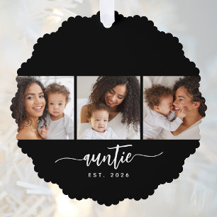 Tante Established Modern Schrift Schwarz 3 Foto Ornament Karte
