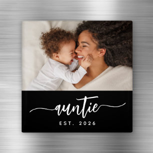 Tante Etabliert Foto Schrift Schwarz Magnet