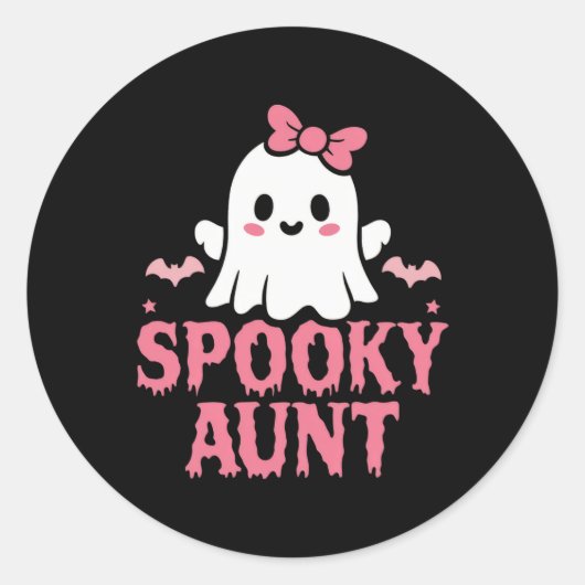 Tante Family Niedlich Pink White Ghost Boulevard H Runder Aufkleber (Vorderseite)