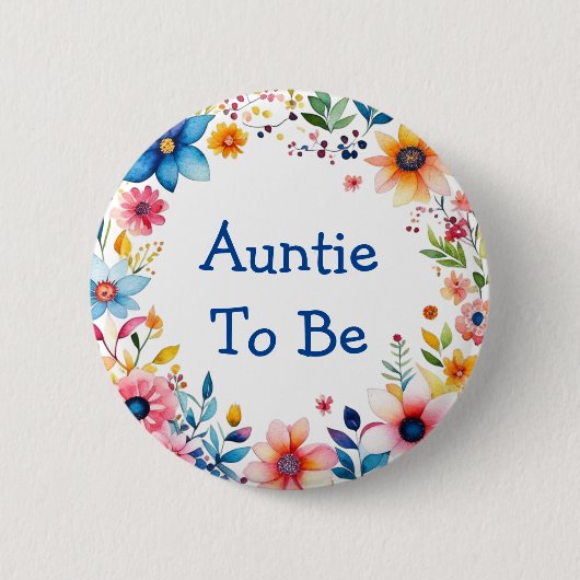 Tante für Blumenpinke und Blauer Babydusche Button (Vorderseite)