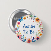 Tante für Blumenpinke und Blauer Babydusche Button (Vorne & Hinten)