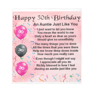 Tante Gedicht 30. Geburtstag Notizblock
