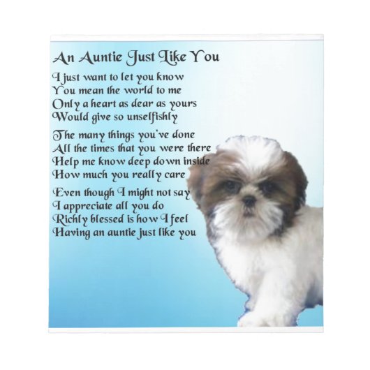 Tante Gedicht - Shih Tzu Dog Design Notizblock (Vorderseite)