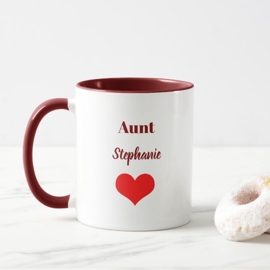 Tante Geschenke Individuelle Name Burgundy Red Hea Tasse (Mit Donut)