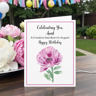 Tante Happy August Geburtstag Purpur Mohn Karte
