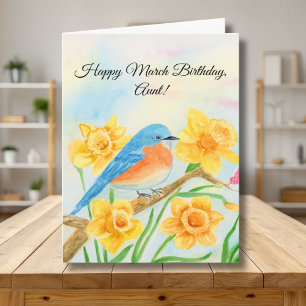 Tante Happy March Geburtstag Blaue Vogel Karte