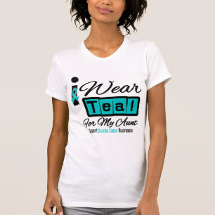 Tante - ich trage aquamarinen Retro Eierstockkrebs T-Shirt