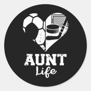 Tante Leben Fußball Hockey Herz Split Sportspiel D Runder Aufkleber