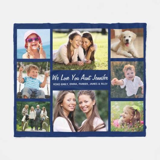 Tante Liebe Sie Foto Collage Personalisiert blau Fleecedecke (Vorderseite (Horizontal))